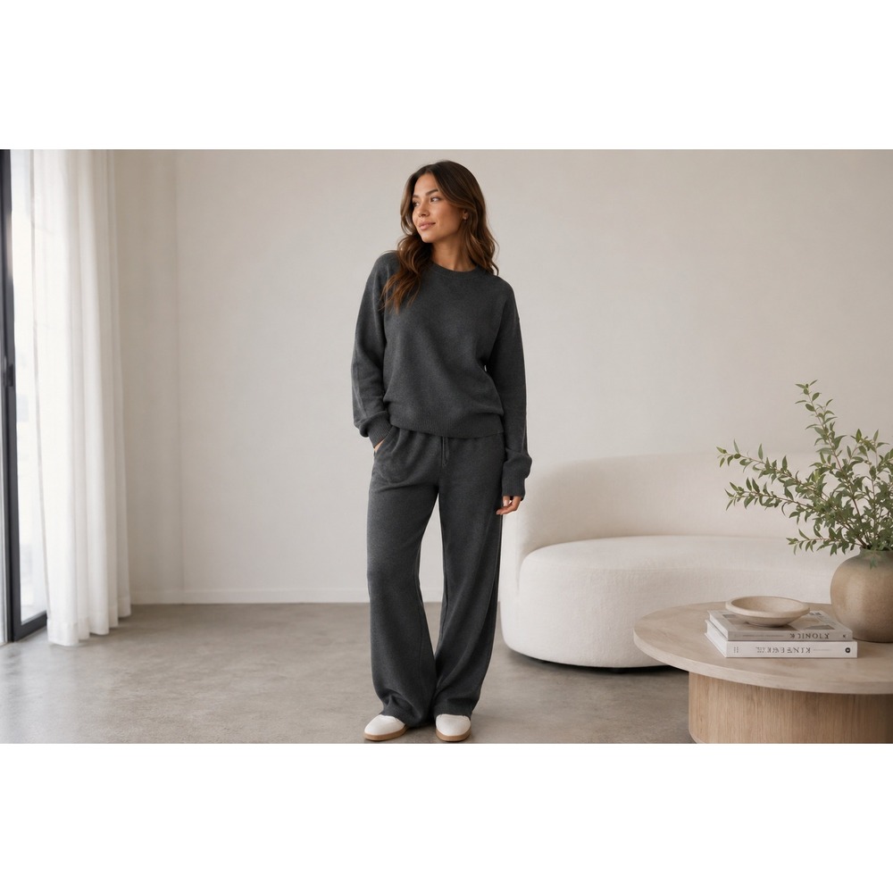 TNA Aritzia Wool Blend Sweater and Pants Lounge Set Grey L 121845